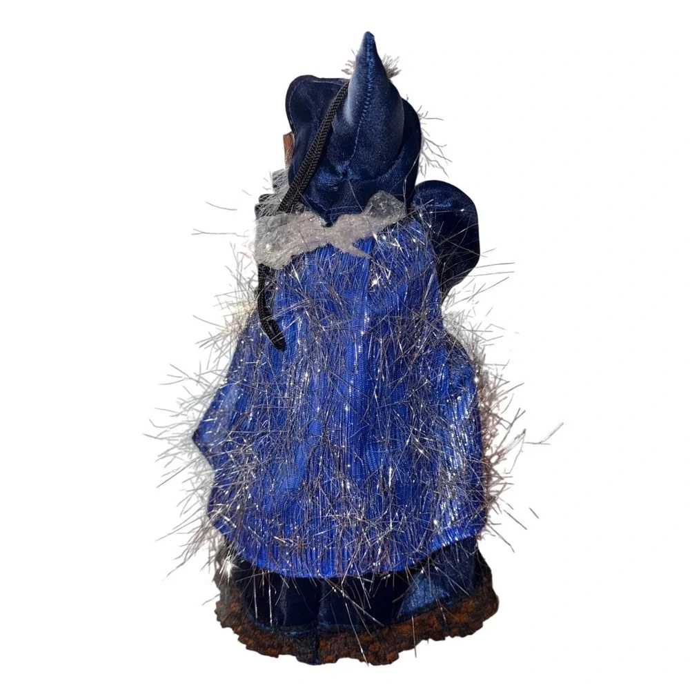 Gothic Halloween Decor Hanging Witch Blue Satin Dress Broom 12.5